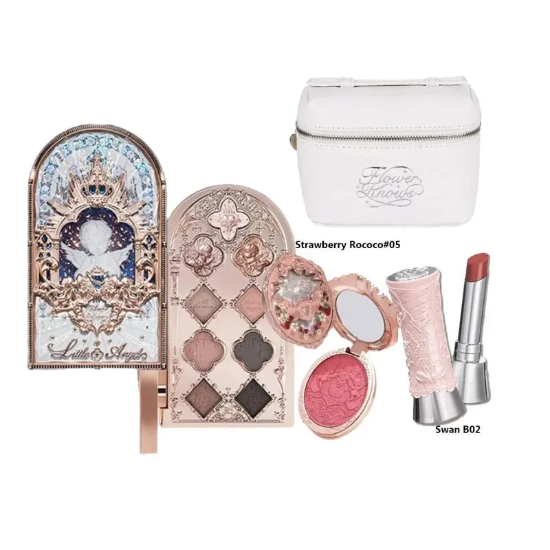 Flower Knows Make Up Kit Cosmetics Full Set Strawberry Rococo Palette Little Angel Highlighter Matte Lipstick 4Pcs Kit — image 11