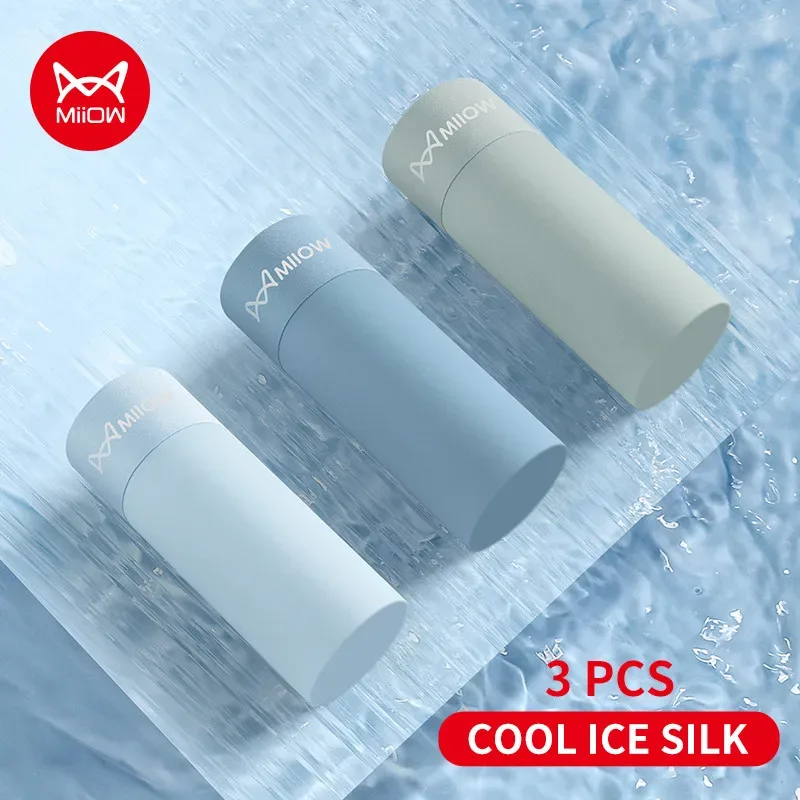 MiiOW 3Pcs Summer Ice Silk Men's Panties 10A Antibacterial Men Underwear Boxer Breathable Mesh Crotch Man Underpants Boxershorts