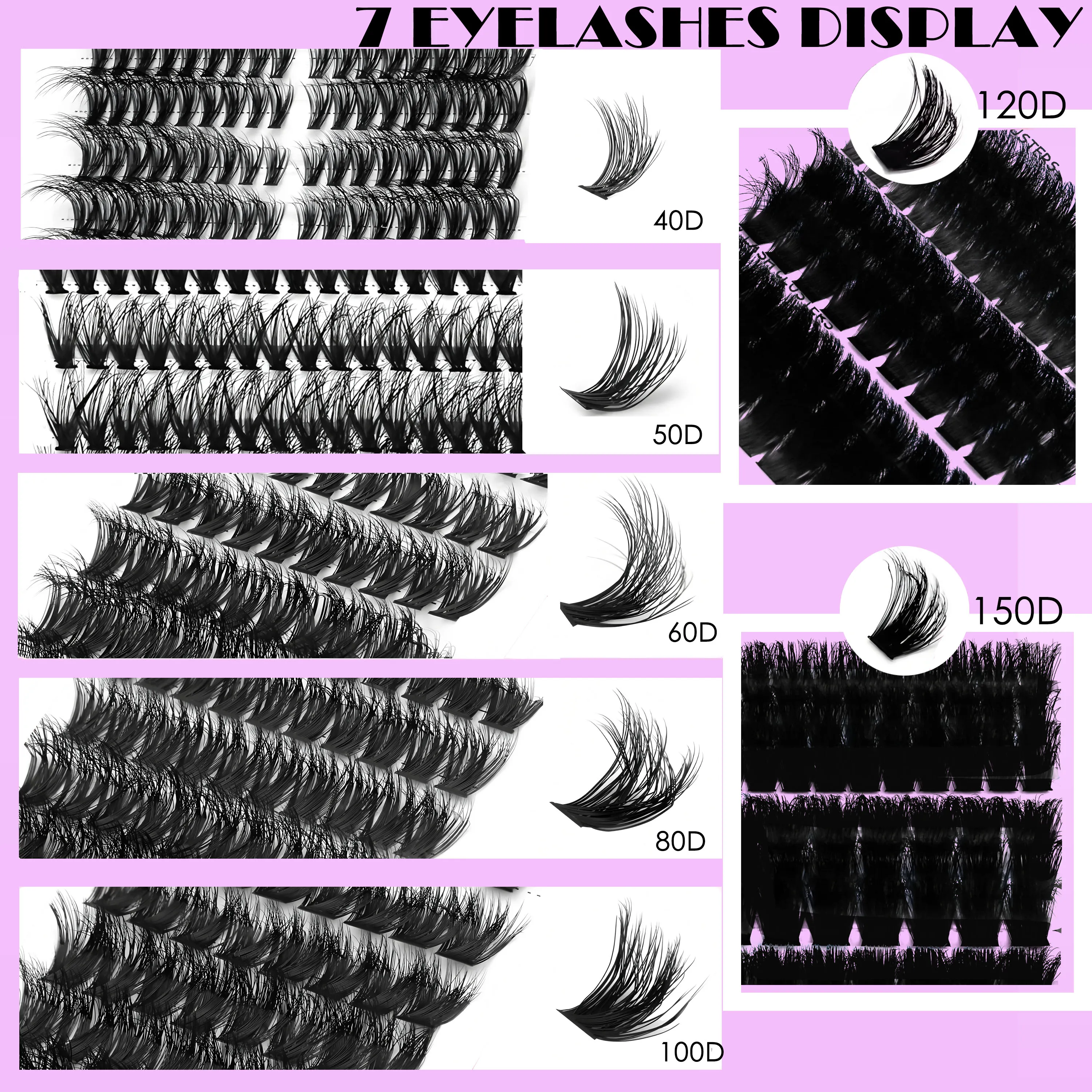40D-150D Lashes Cluster DIY Lash Extension Mixed Tray Clusters Øjenvipper Fluffy Volume Individuelle vipper Cat Eye Lash Extension — image 3