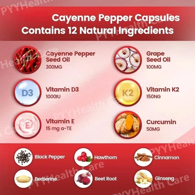 Tobolky z kajenského pepře s kurkumou z hroznových semínek, červené řepy, vitamíny D3 K2 E, bylinný doplněk — image 2
