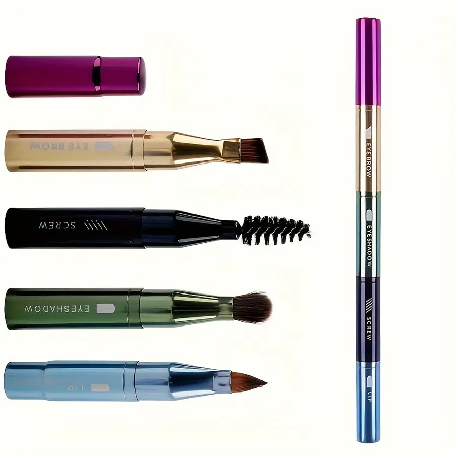 4-in-1 Portable Makeup Brush Set Metal Handle Eyebrow & Lip Brushes with Eyelash And Eyeshadow Applicators Travel-Friendly — image 1