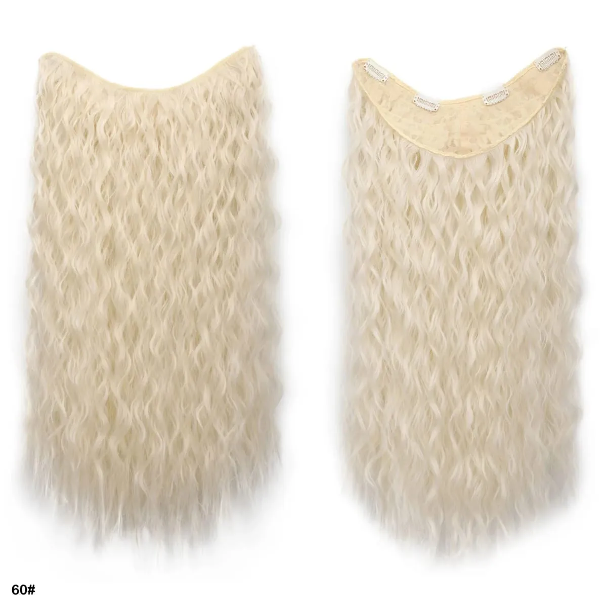 Jeedou Synthetic Long Deep Wavy Hair Extension V-Shape One Piece Clip-In Hairpiece with 4 Clips Brown Color for Girls