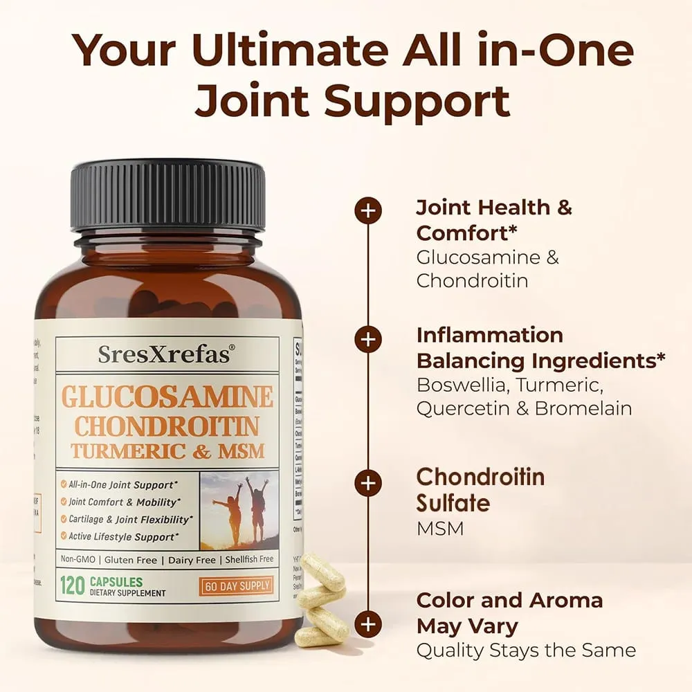 Glucosamine Chondroitin MSM Turmeric Capsules Supports Hips Knees Joint Bone Cartilage Health & Mobility Flexibility — image 5