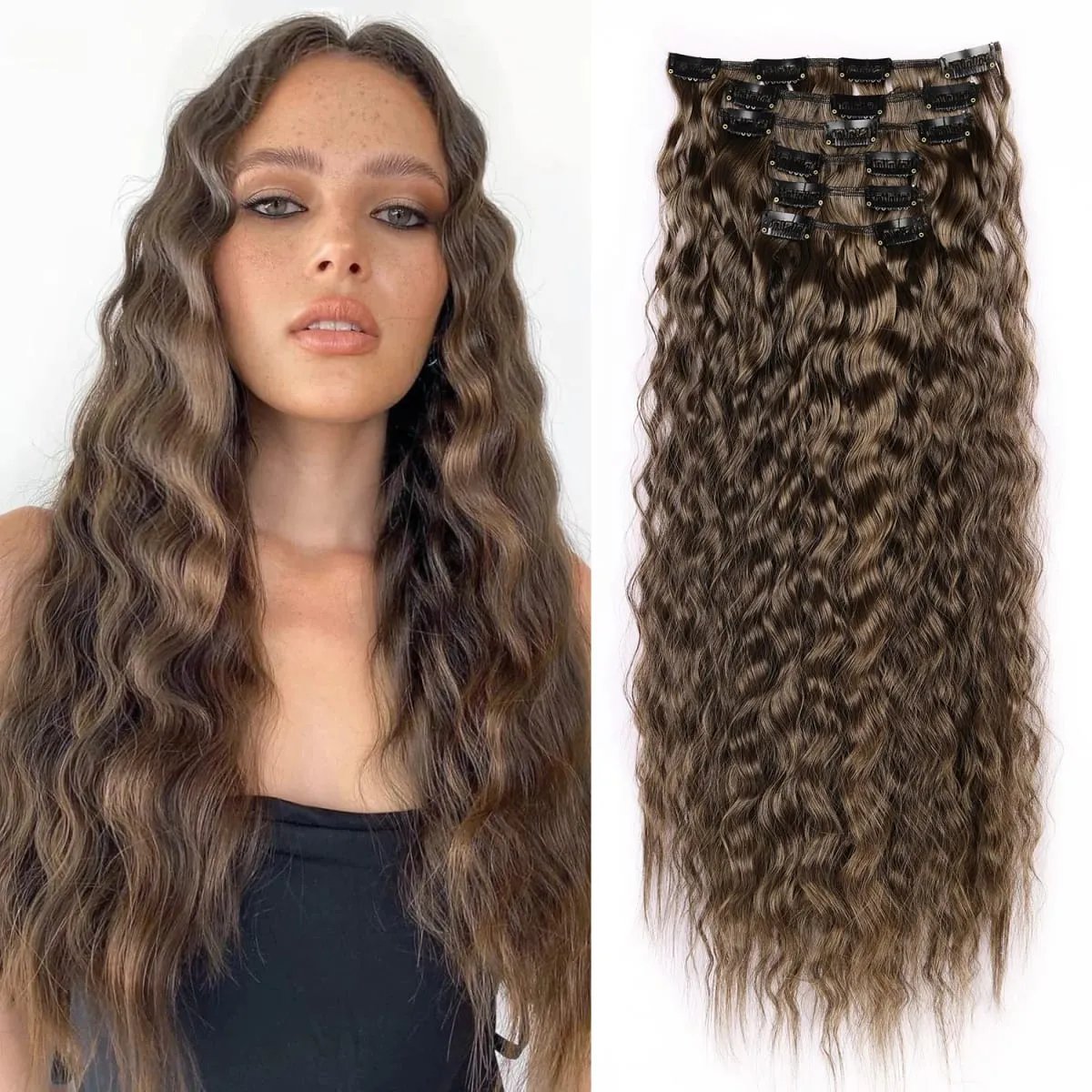Synthetic Hair Extensions 6PCS Clip in Hair Extensions Long Straight hair extensions Natural Soft Synthetic Hairpieces for Women