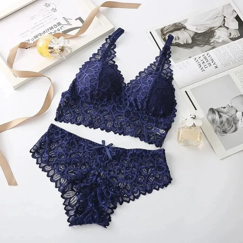 Sexy Spitze Frauen Unterwäsche Set Nahtlose Draht Frei Bh-Sets Aushöhlen Bh und Panty Sets Für Frauen Stickerei Dessous dessous