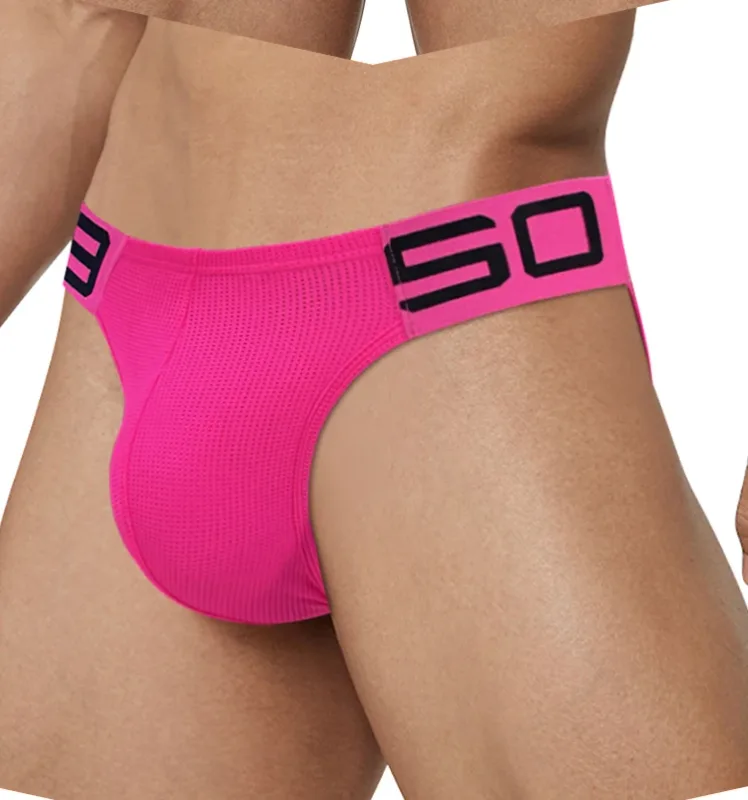 Calzoncillos transpirables de malla de mezcla de nailon para hombre, ropa interior Sexy de Color fluorescente con letras de empalme de cuerno en relieve, cinturilla elástica ancha — image 15