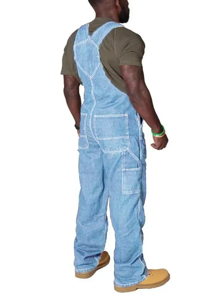 Men's Cargo Trousers Solid Jeans Overalls for Men Fashion Denim Jumpsuits Oversized Pants Men Clothing Full Length Tracksuit — image 4