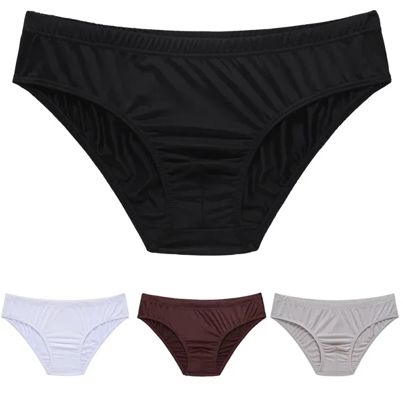 Novos homens sexy de seda gelo leve cintura baixa cuecas cuecas respiráveis ​​sem costura casual u convexo bolsa cuecas masculinas