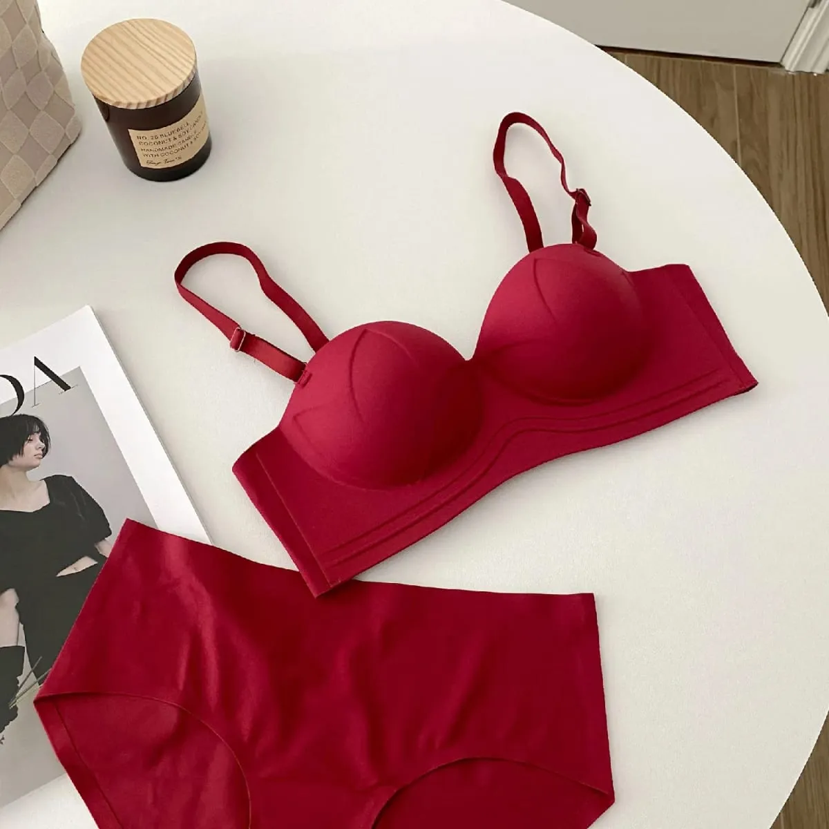 Seamless Half 1/2 Cup Girls Intimates Non-Slip Bra Sets For Women Small Wire Free Non-Slip Lingerie Push Up Underwear Panties