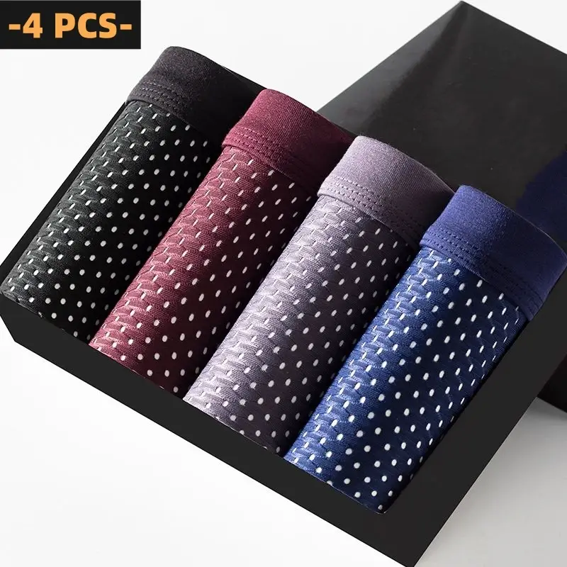 4 PCS/Lot Men's Panties Ice Silk Underpants Breathable Summer Man Shorts Boxers Underwear Homme Bamboo Hole Large Size 2XL-6XL — image 3