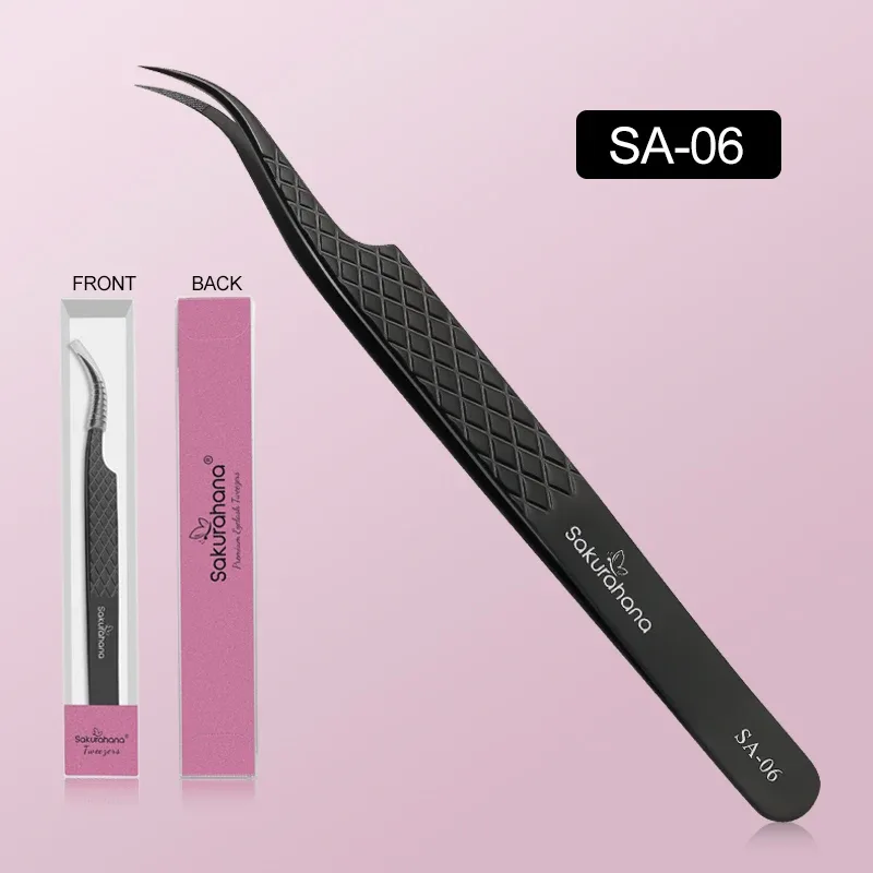 Professional Eyelash Tweezers Black Fiber Tip For Lash Extensions Mega Volume Mink Lashes Tool Makeup Artist Kit
