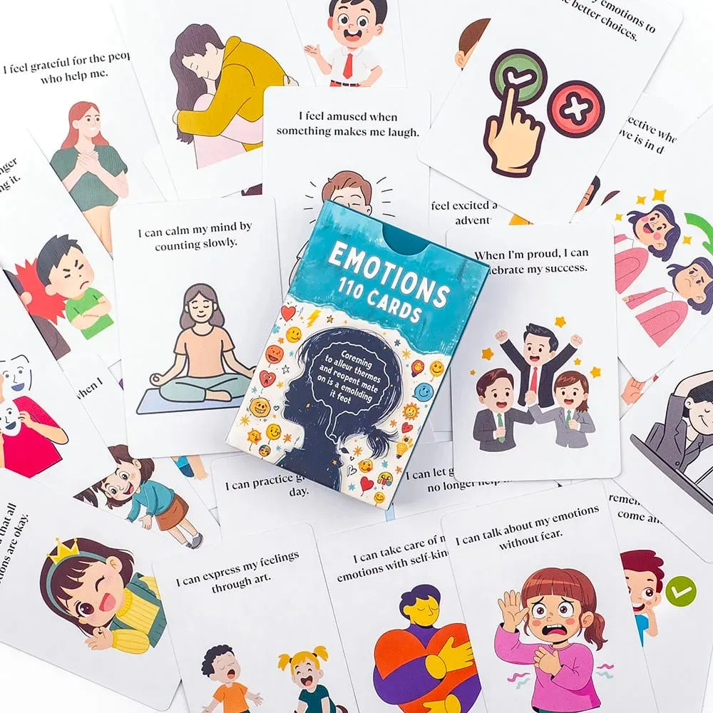 110 Emotions Cards Emotional Recognition & Expression Tool Fun Feelings Learning Game for Kids & Adults Board Playing Game Cards