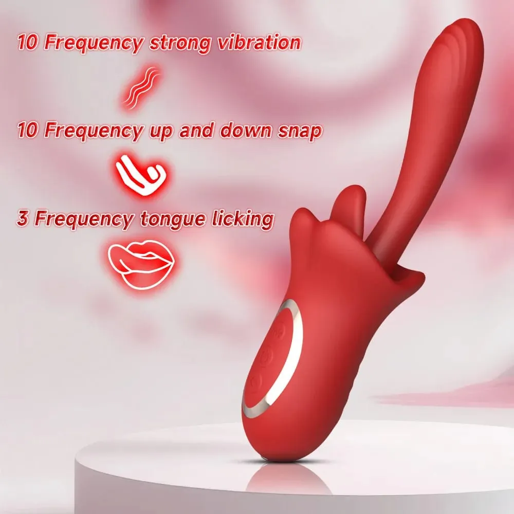 10 Kecepatan Menyodorkan Vibrator untuk Wanita 3 Mode Menjilati Lidah G Spot Pemijat Klitoris 100% Mainan Seks Dewasa Tahan Air — image 3