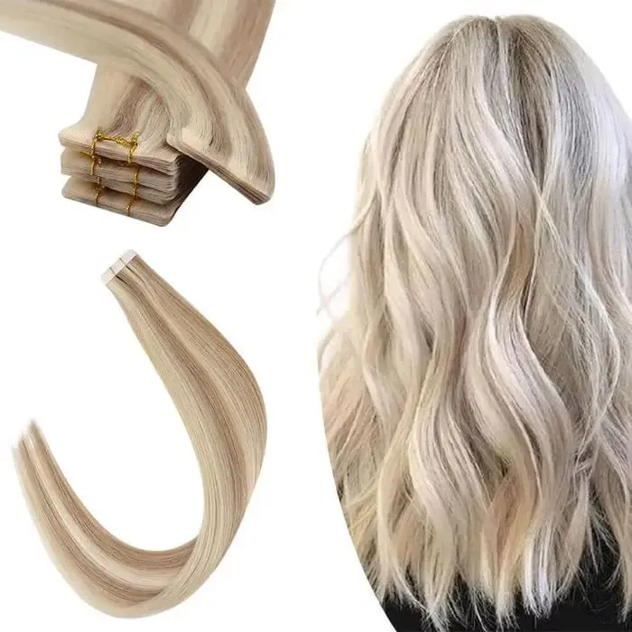 [12 Months] Invisible Seamless Injection Tape Hair Extensions Virgin Hair Whitest Blonde 10A Quality Long Uselife