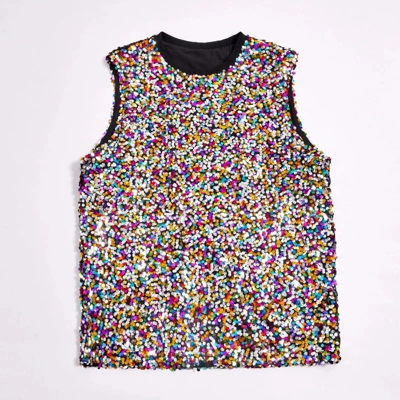 2025 Fashion Pullover Sleeveless Multi-color Sequined T-shirt/vest for Women Urban Street Style Multicolored Women's Tank Top — image 7