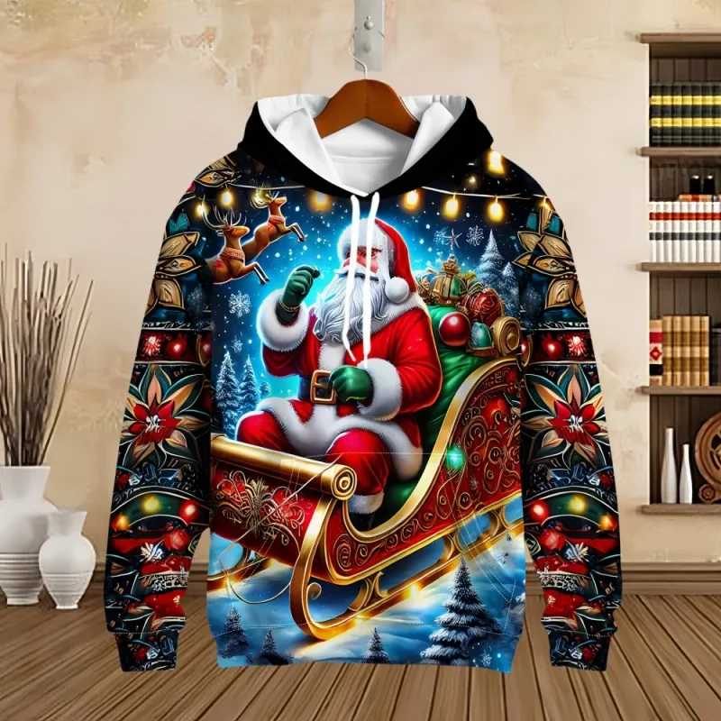 2025 Merry Christmas Graphic Sweatshirts Tree Pullover Hoodies for Men Clothes Santa Claus Hoody Snowman Sweatshirts Unisex Top