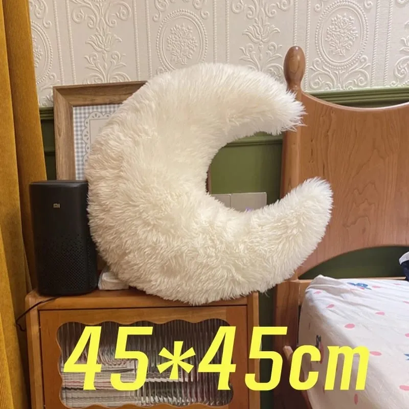 Furry Pillow White Moon Star Cloud Plush Toy Stuffed Adorable Cartoon Weather Huggable Pillow Bedroom Decoration Sofa Cushion