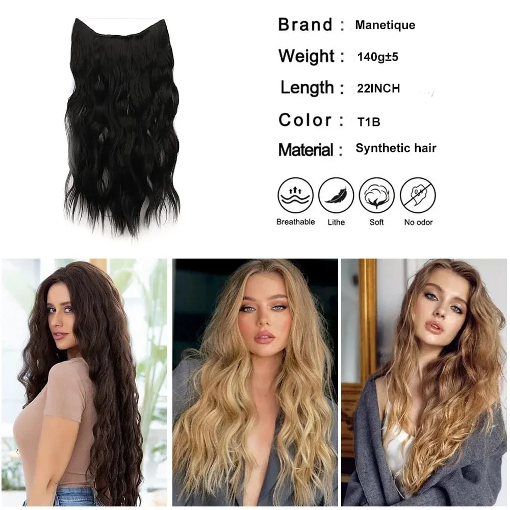 Synthetic Invisible Wire Hair Extensions Long 4 Clips In Wave Curly Hairpiece For Women 20Inch Secret Fish Line Hair Extensions — image 3