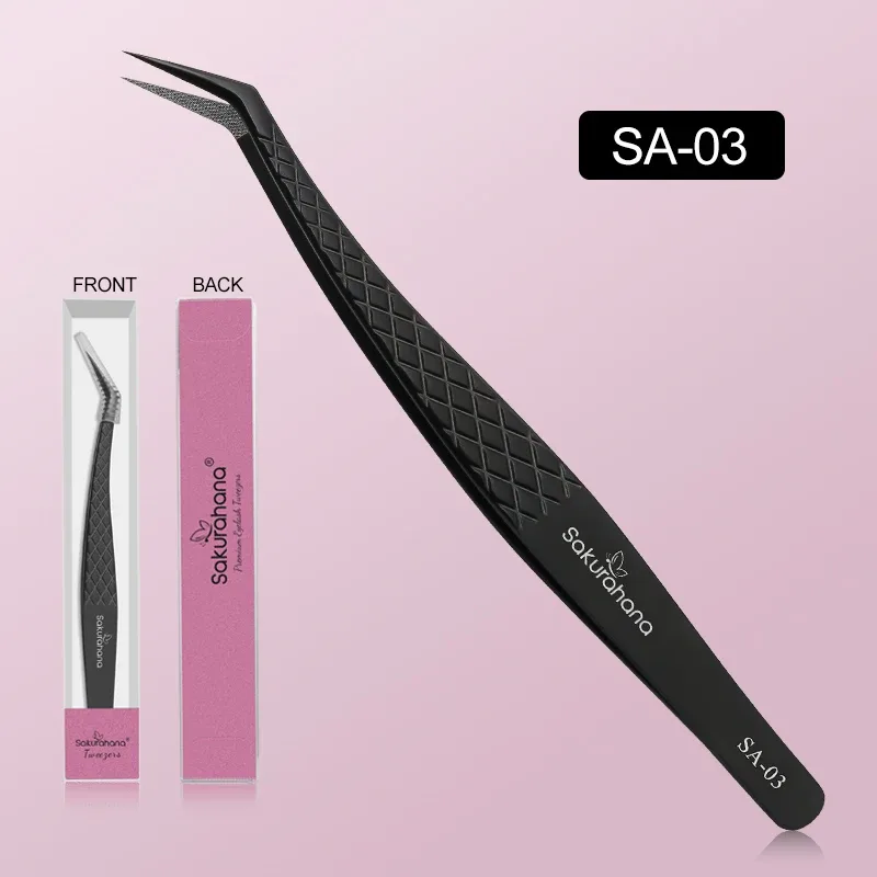Professional Eyelash Tweezers Black Fiber Tip For Lash Extensions Mega Volume Mink Lashes Tool Makeup Artist Kit