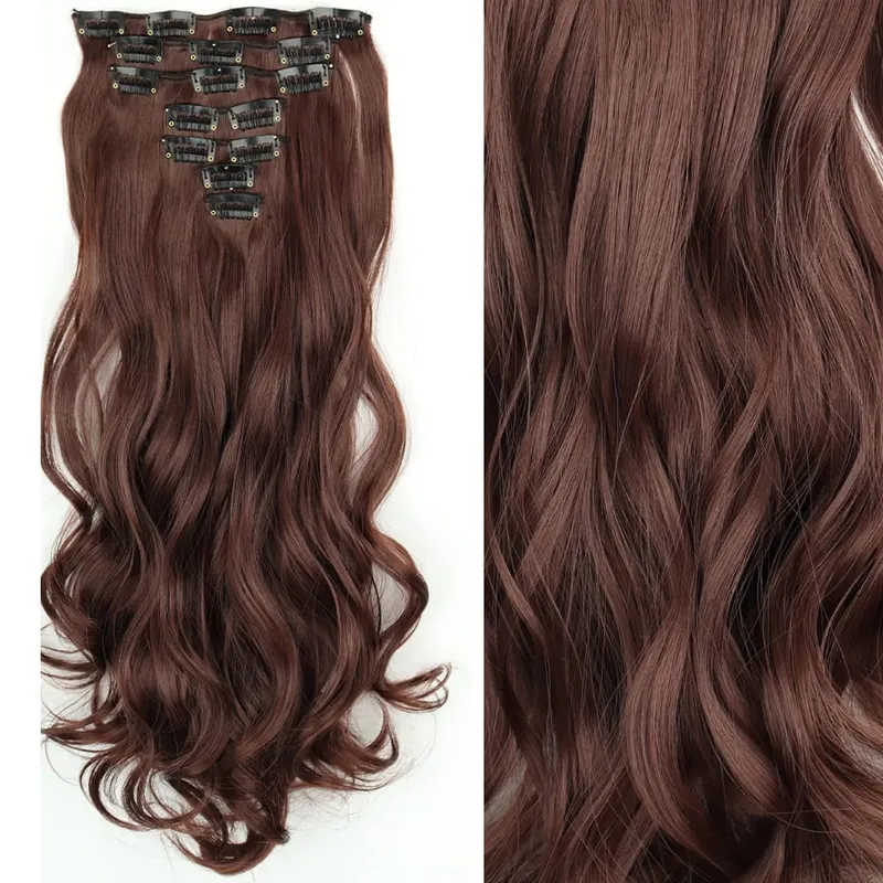 16 Clips 7Pcs/Set Hair Extensions Long Straight Natural Synthetic Black Blonde Hairpieces Heat Resistant For Women Hairstyle — image 27