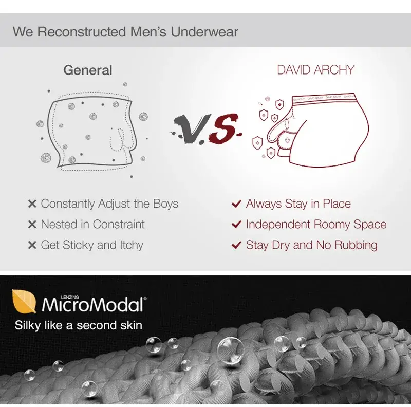 David Archy 3 Pack ملابس داخلية للرجال سراويل داخلية أساسية MicroModal ناعمة قابلة للتنفس للرجال حقيبة مزدوجة ملاكمين سريع الجفاف رياضي لياقة بدنية