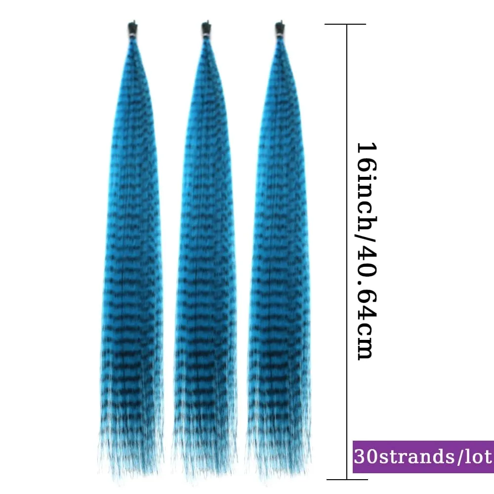 30roots สีสังเคราะห์ Feather Stripe hair Extension 16 นิ้ว I Tip Party คอสเพลย์สำหรับเทศกาลดนตรีฮาโลวีนคริสต์มาส — image 5