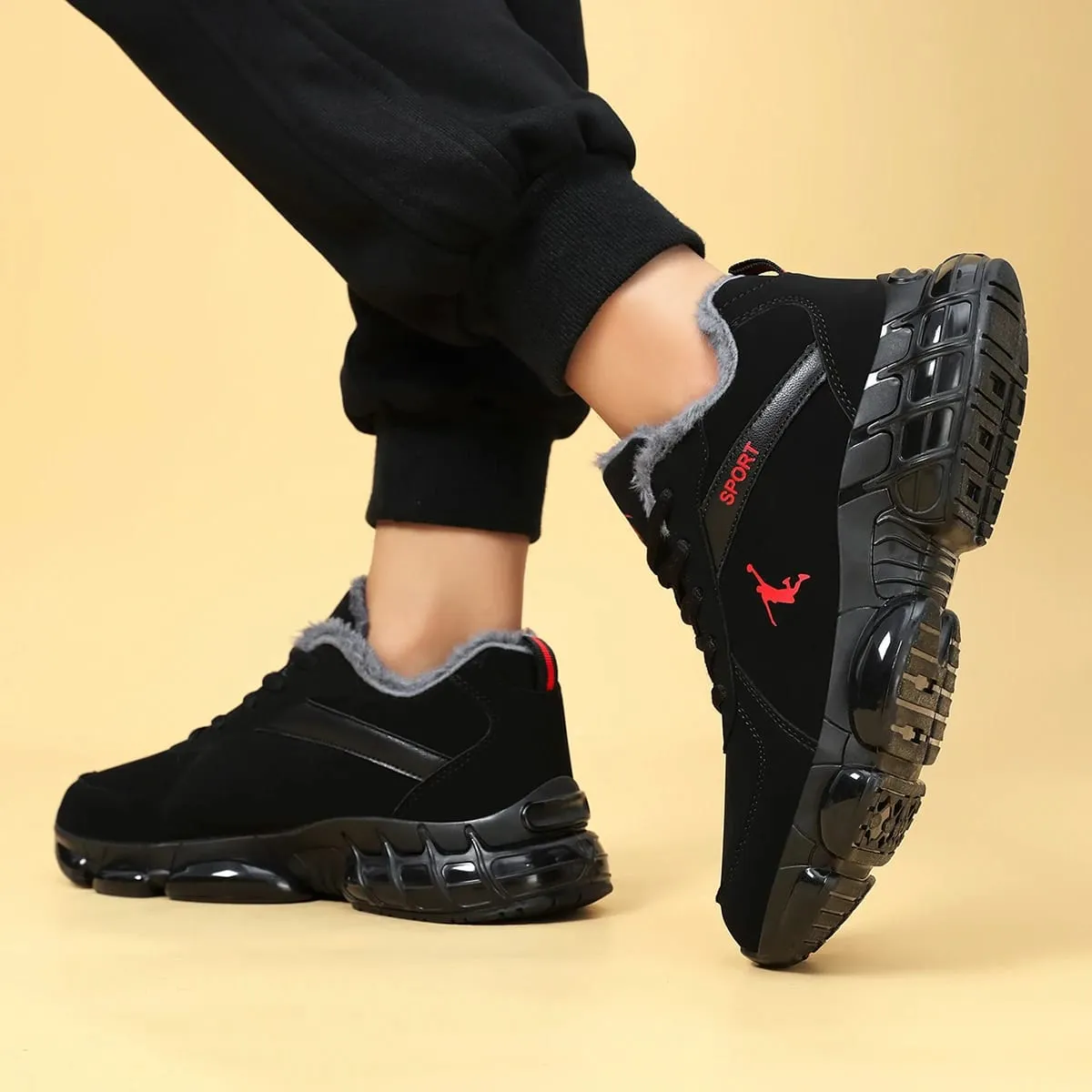 Men Winter Warm Plush Lined Sneakers Air Cushion Thick Sole Non‑Slip Lace‑Up Casual Sports Shoes Outdoor Walking Snow Shoes — image 4