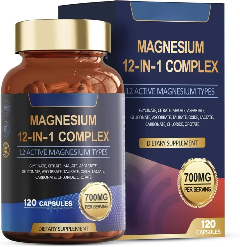 Magnesium Glycinate 12-in-1 Kompleks Tidur & Suasana Hati Mendukung Kesehatan Otot & Tulang Sitrat Malat Taurat 120 Kapsul Non-GMO