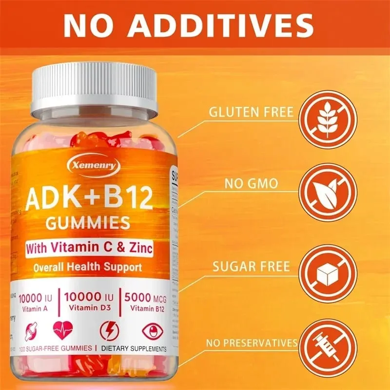 Vitamin D3 K2 + Vitamin B12 Gummies - Strengthen Bones Promote Brain and Cardiovascular Health Relieve Joint Pain