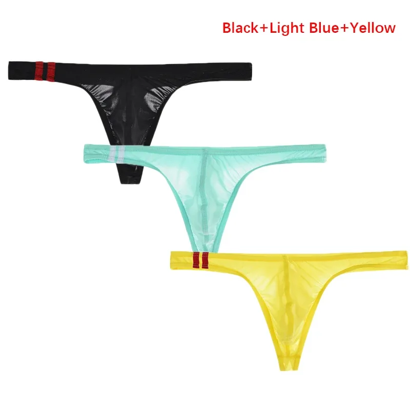 3Pcs/lot Sexy Underwear Men's T-Back Underpants Thongs G-String Ice Silk Breathable Male Bikini Panties U Convex Pouch Undies — image 32