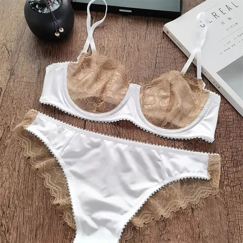 Sexy Women Underwear Set French Ultra Thin Bra Set Patchwork Silk Lingerie Comfortable Breathable Underwie Bras and Panties Set — image 9