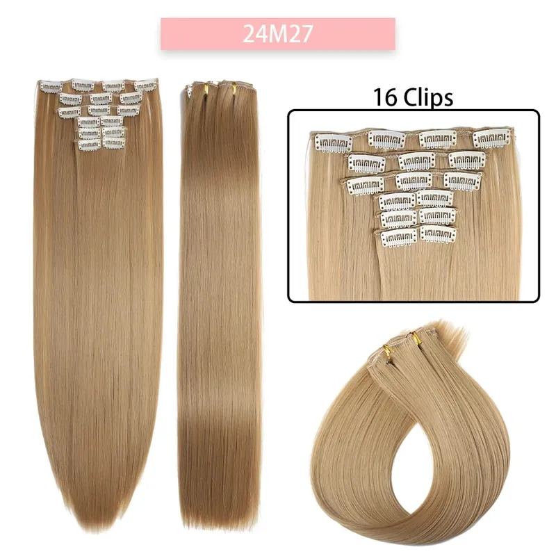24Inchs 16 Clips in Synthetic Hair Extensions Long Straight Hairstyle Synthetic brown Black Hairpieces Heat Resistant False Hair — image 19