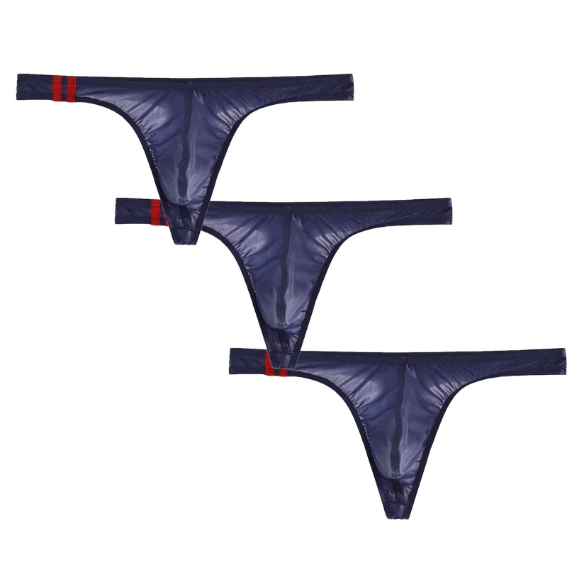 3Pcs/lot Sexy Underwear Men's T-Back Underpants Thongs G-String Ice Silk Breathable Male Bikini Panties U Convex Pouch Undies — image 6