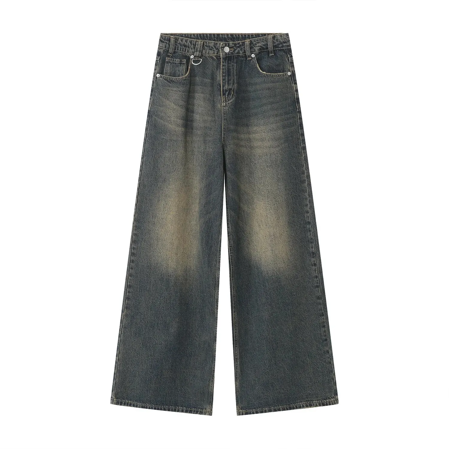 Summer Men's Denim Pants Old Blue Washed Male Jeans Straight Casual Menwear Loose Wide Leg Trousers New Fashion 9C354