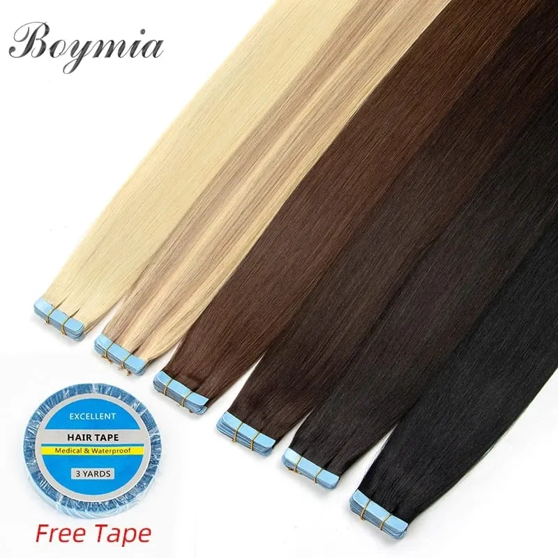 Boymia Tape In Human Hair Extensions 12"-24" Natural Black Machine Remy Tape In Hair Extension Invisible Tape Hair 20pcs — image 2