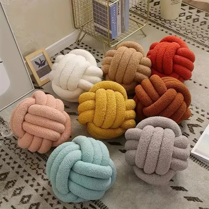Home decoration Knotted Ball Pillow Indeformable Ecofriendly Knotted Ball Plush Pillow Hand-woven Knotted Ball Back Throw Pillow — image 3