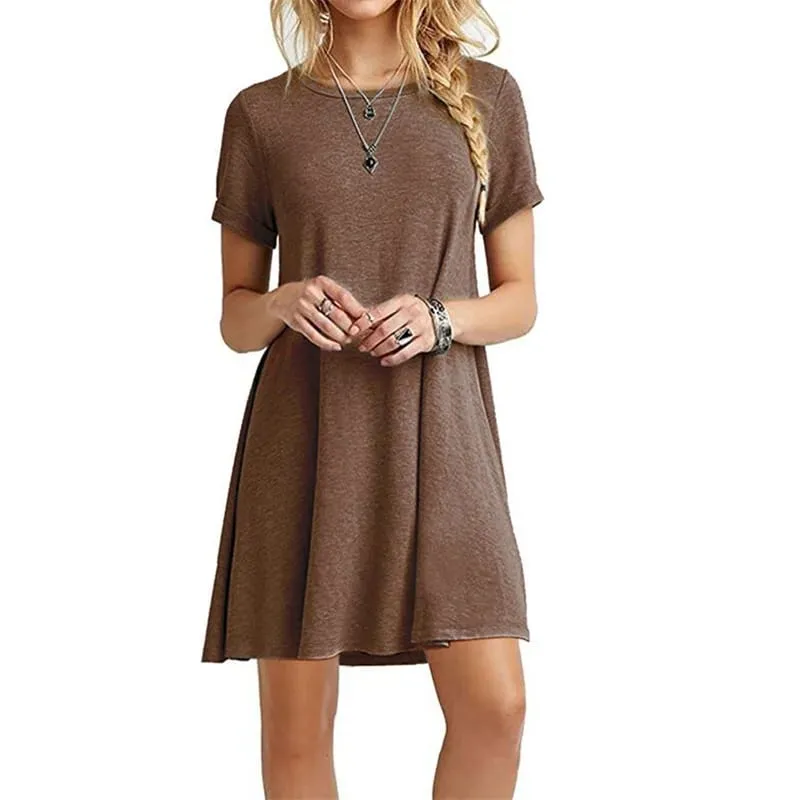 Women Mini Dress Summer Casual Boho Beach Dresses Solid Color O-Neck Short Sleeve Party A-Line Dress Vestidos QT033 — image 8