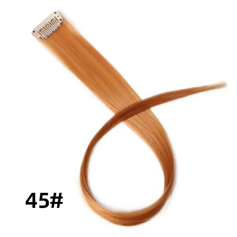 Straight Colored Hair Piece Hair Extensions Clip In Highlight Rainbow Hair Pink Blue Purple Synthetic On Clips For Women Girls — image 51