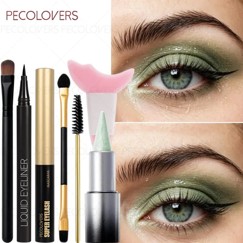 7PCS/SET Shimmer Eyeshadow Stick Waterproof Eyeliner Mascara with Makeup Brushes & Eye Makeup Aid Tool Daily Use — image 2