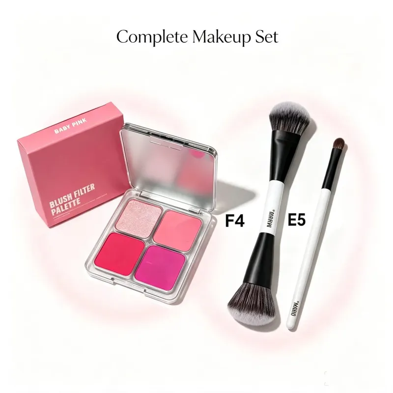 4-in-1 Women's Cosmetic Blush & Brush Set Matte Shimmer Long-Lasting Daily Use Eye Check Palette Filter Flush Beauty Tools — image 10