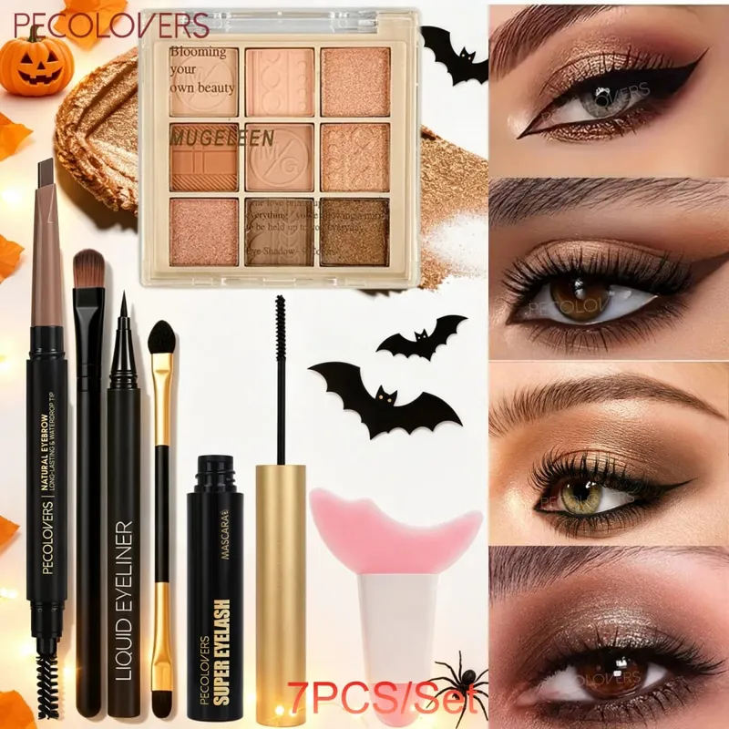 7PCS/Set Eye Makeup Set‑ Multi‑textured with Pearlescent Matte and Glitter Finishes Ideal for Halloween Makeup Looks.