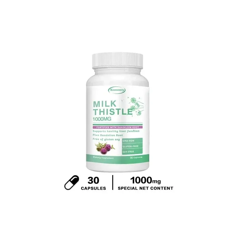 Milk Thistle Capsules 1000mg - with Dandelion Root - Liver Detox and Cleanse Promotes Skin and Digestive Health Supplement