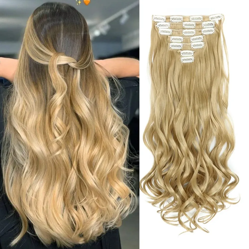 Clip In Hair Extensions 7PCS Full Head 22 Inch Long Curly Wavy Synthetic Hair Pieces Natural Wavy For Women Girls Hair — image 15