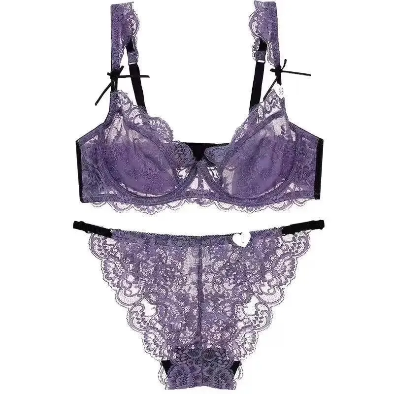 Reggiseno push-up in pizzo francese romantico, ultra sottile, non imbottito, senza ferretto, senza fodera, busto grande, minimizzatore, set di lingerie BANERDANNI S-XL — image 10
