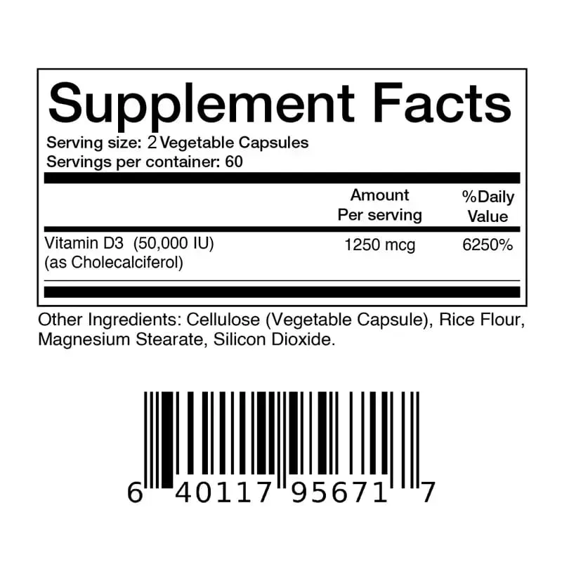 Vitamin D3 50000IU - Muscle Health Strong Bones and Nervous System Health Support Immune — image 3