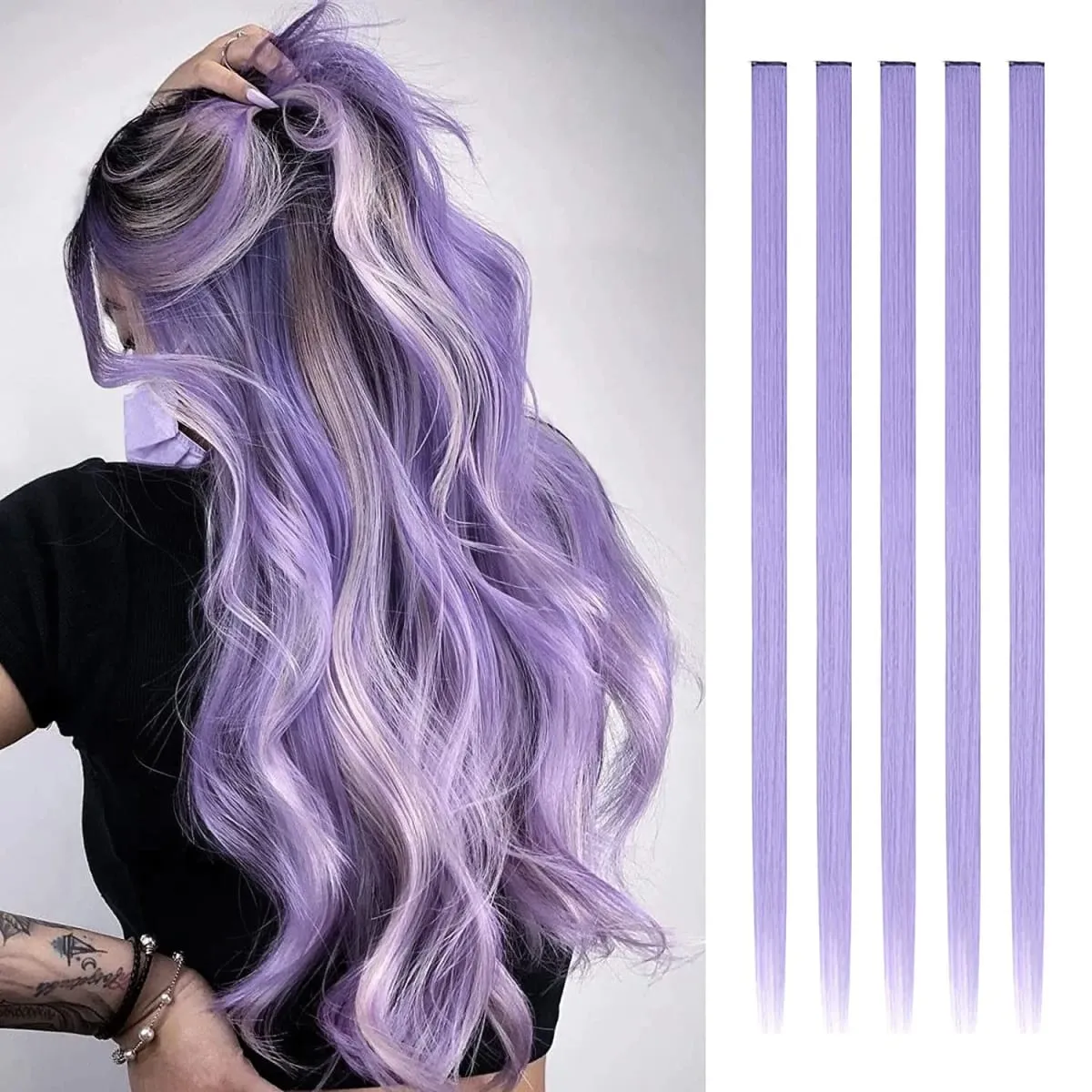 Synthetic 5PCS Colorful Hair Extensions Party Highlights Colorful Clip in Hair Extensions Straight Hairpieces for Women Girls — image 19