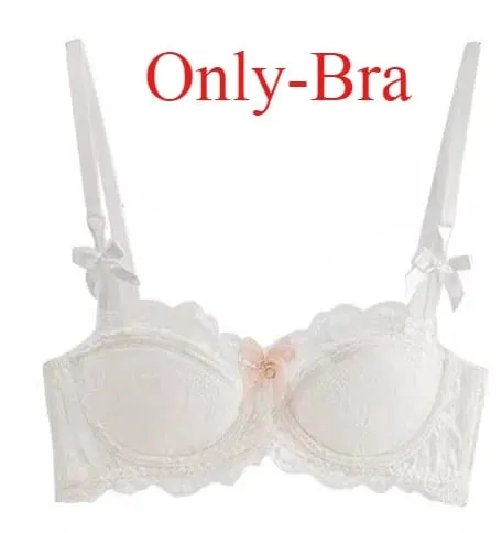 Modest French Pure Desire Bralette AB Cup Couverture complète Soutien-gorge en dentelle et ensemble Petit buste Push Up sans fil pour fille potelée Bow Grande taille — image 10
