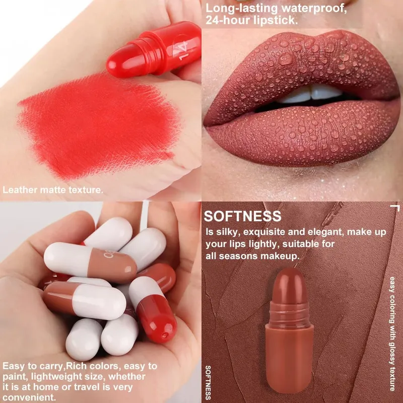 18Pcs/Set Matte Capsule Lipstick Set Color Fixing Lasting Waterproof Non-Stick Cup Mouth Nude Makeup Sexy Lips Solid Lip Gloss — image 4