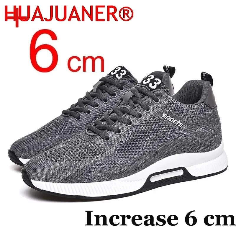 Men Sneakers Elevator Shoes Hidden Heels Breathable Heightening Shoes for Men Increase Insole 6CM Sports Casual Height Shoes