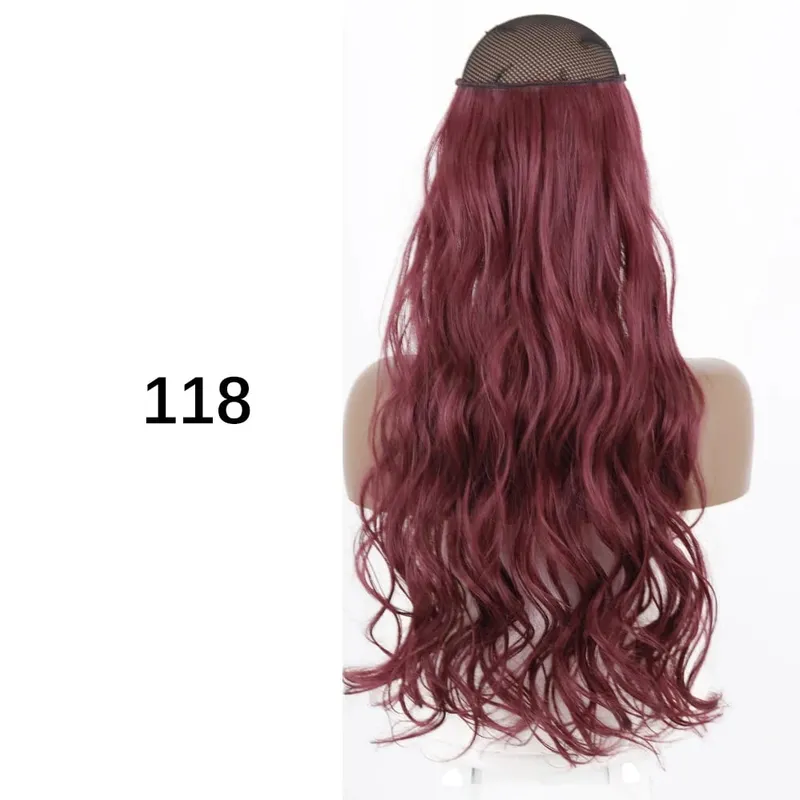Synthetic No Clip Hair Extensions Natural 16 22 32" Long Wavy Invisible Wire One Piece False Hairpiece For Women